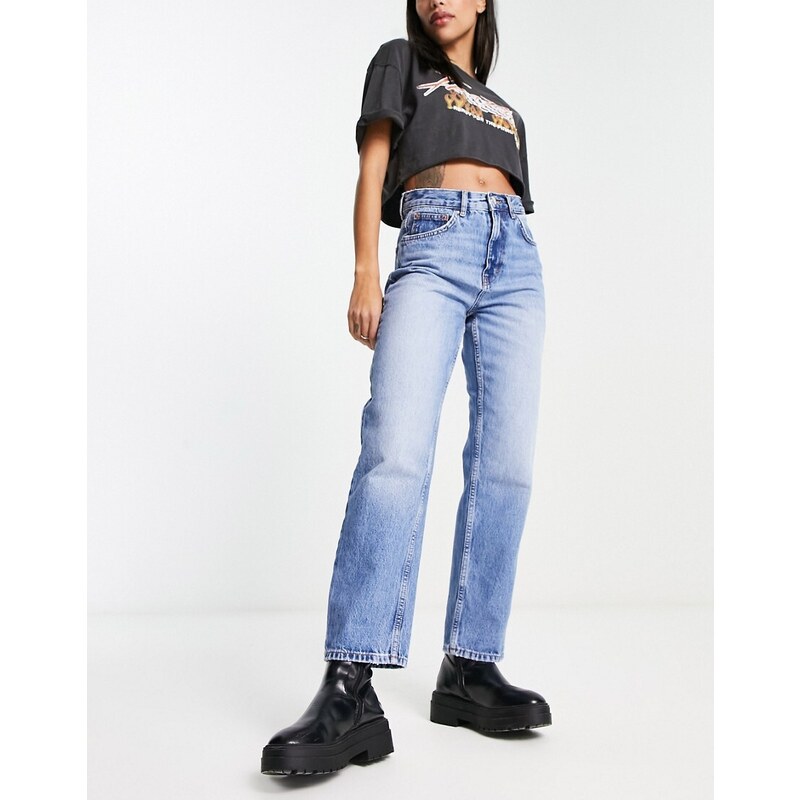 ONLY Robyn high waisted straight leg jeans in mid blue