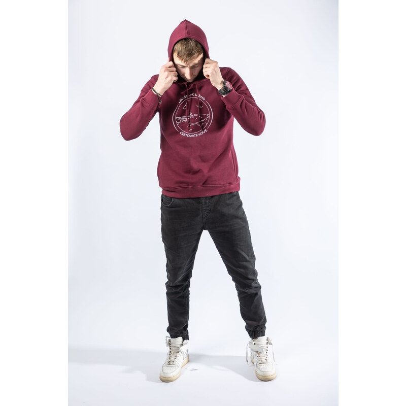 Klokart Design Hero - unisexová mikina Cestovatelové - S / Unisex / Burgundy (vínová)