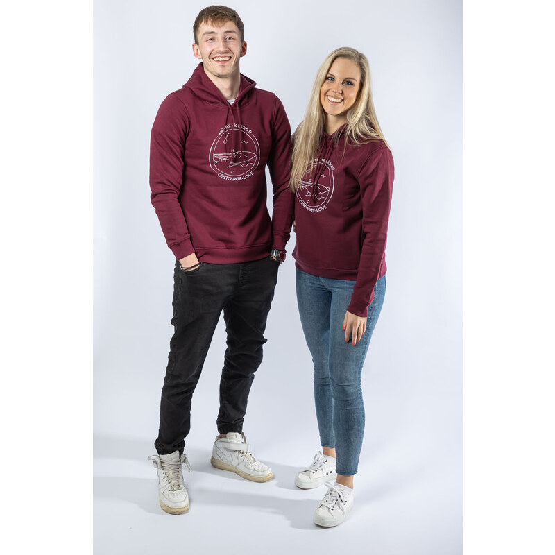 Klokart Design Hero - unisexová mikina Cestovatelové - S / Unisex / Burgundy (vínová)