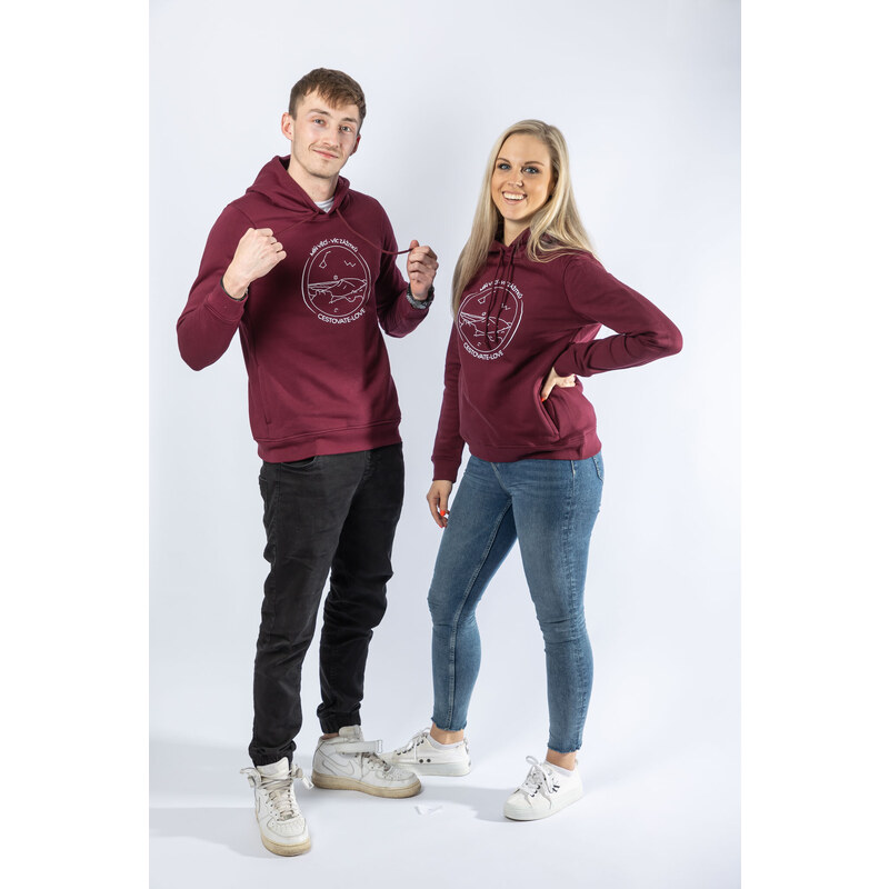 Klokart Design Hero - unisexová mikina Cestovatelové - S / Unisex / Burgundy (vínová)