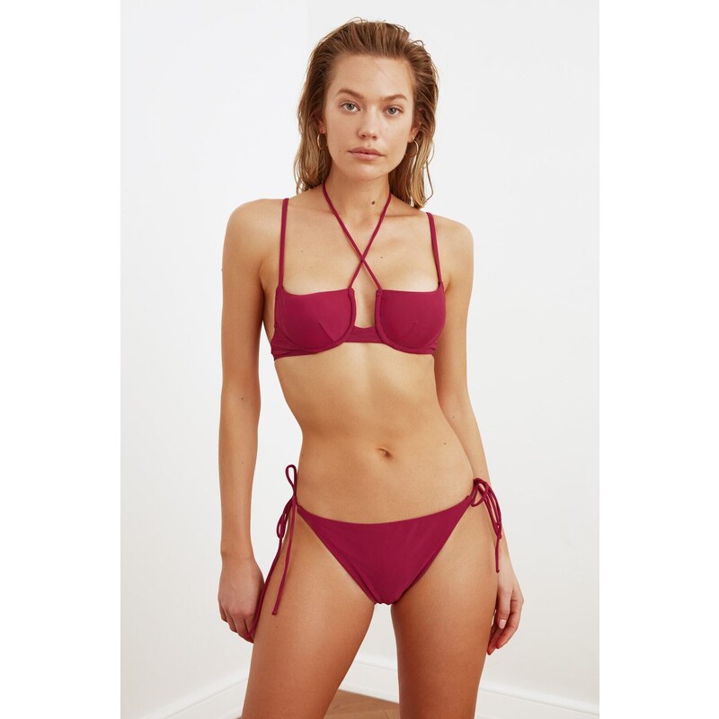 Trendyol Claret Red Bikini Bottoms With Tie Detailed 107048175