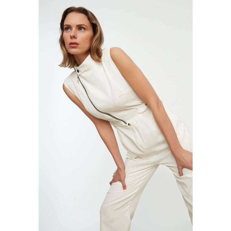 Trendyol White Zippered Jumpsuit