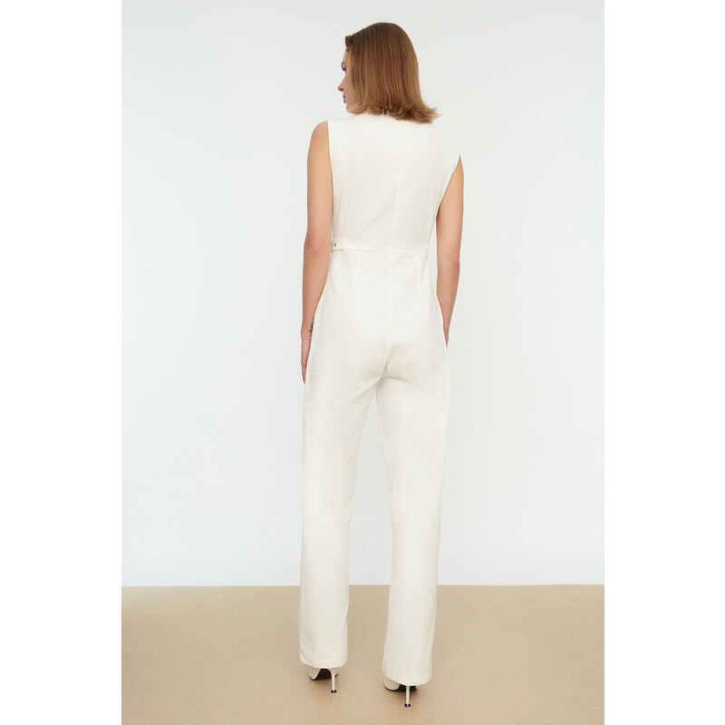 Trendyol White Zippered Jumpsuit