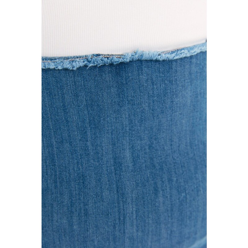 Trendyol Curve Blue High Waist Slim Denim Skirt