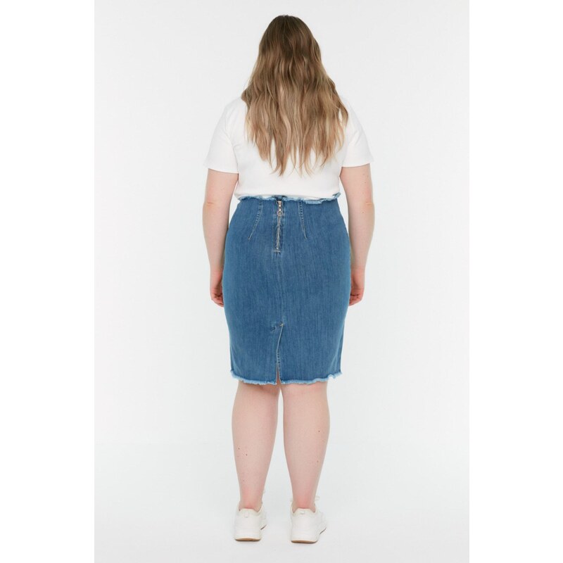 Trendyol Curve Blue High Waist Slim Denim Skirt