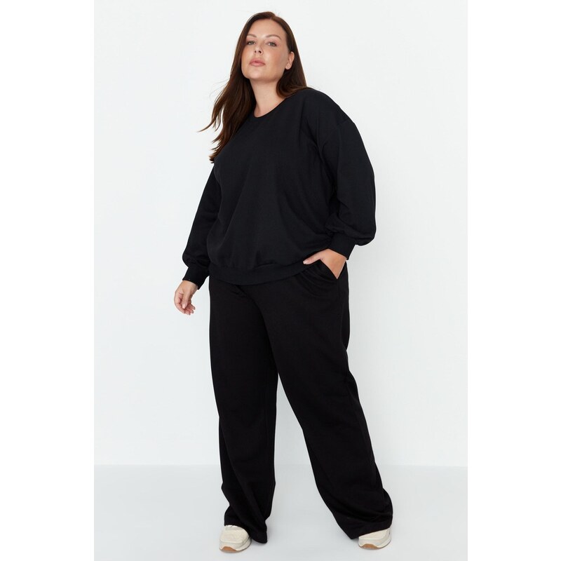 Trendyol Curve Black Wide-Cut Thin, Knitted Sweatpants