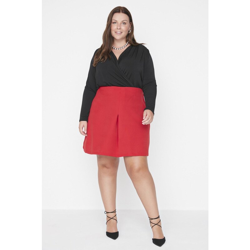 Trendyol Curve Red Pleated Mini Woven Skirt