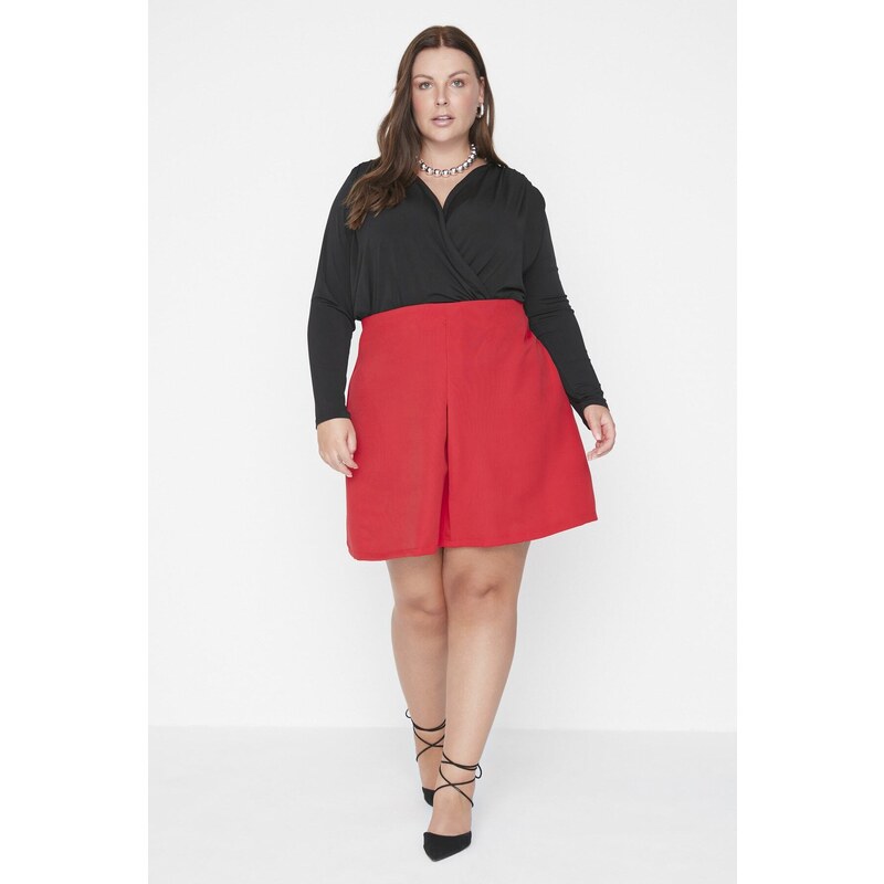 Trendyol Curve Red Pleated Mini Woven Skirt