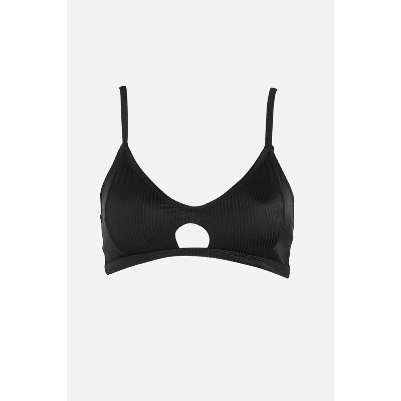 Trendyol Černá Bralette Vystřižený / Okno Texturovaný Bikiny Top