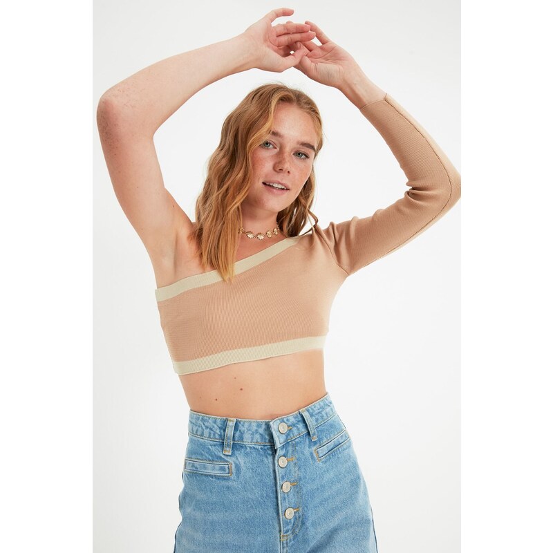 Trendyol Norková Crop Pletená Halenka na Jedno Rameno