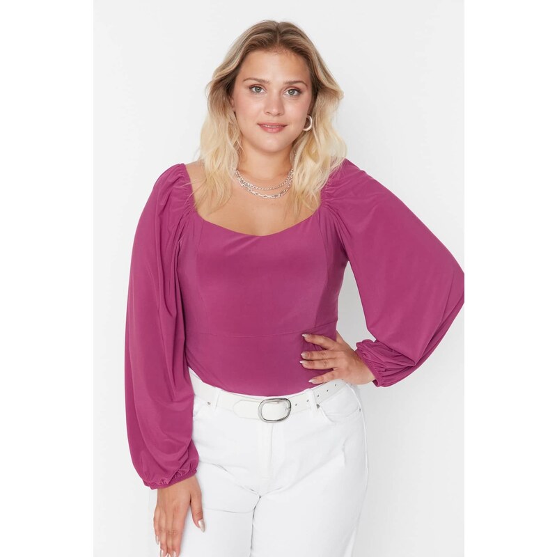 Trendyol Curve Plus Size Halenka - Růžová - Regular fit