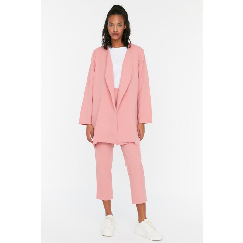 Trendyol Pale Pink Belted Jacket-Pants Woven Suit