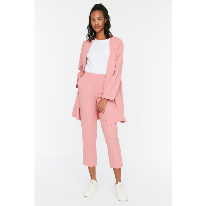 Trendyol Pale Pink Belted Jacket-Pants Woven Suit