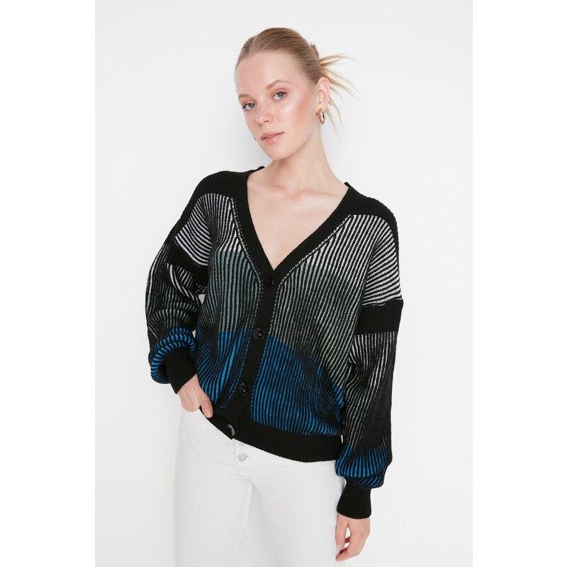 Trendyol Black Striped Knitwear Cardigan