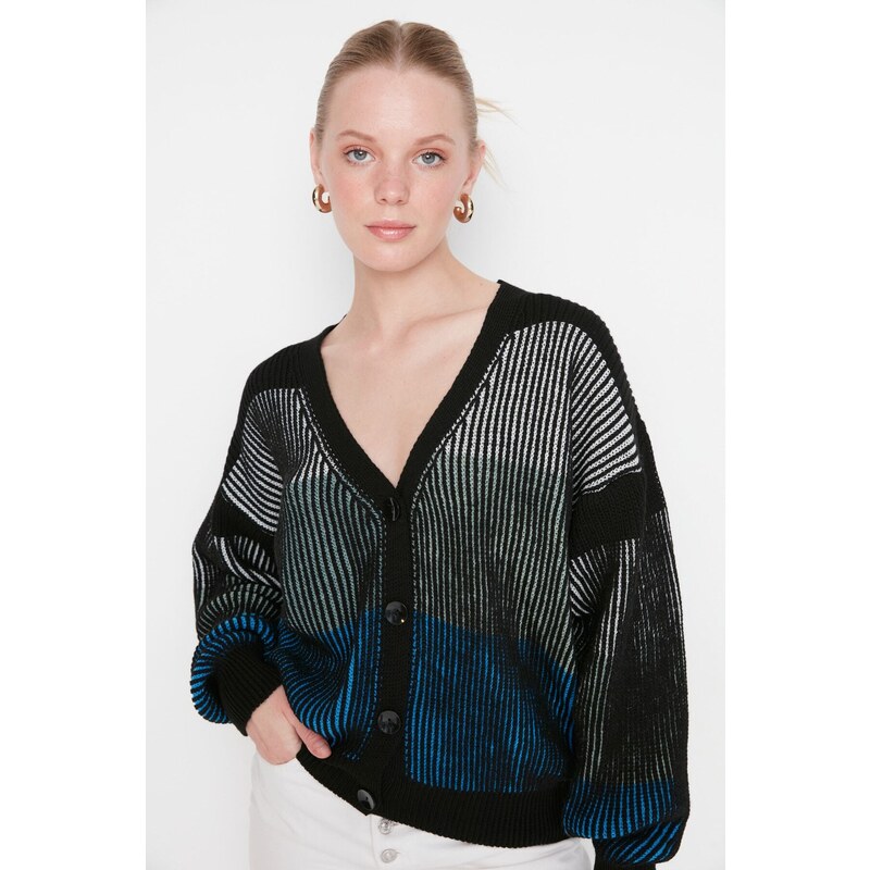 Trendyol Black Striped Knitwear Cardigan