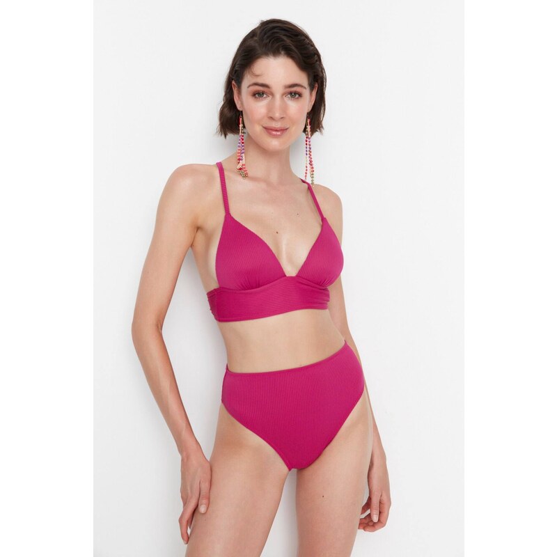 Trendyol Fuchsia Triangle Push Up Texturovaný horní díl bikin