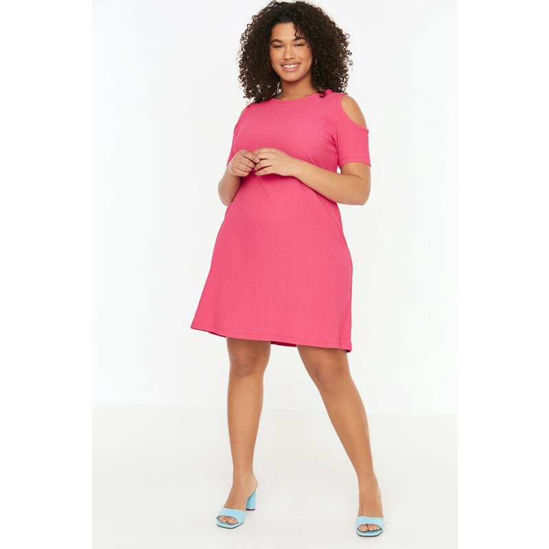 Trendyol Curve Fuchsia A-Linie Výřez Detailní Pletené šaty