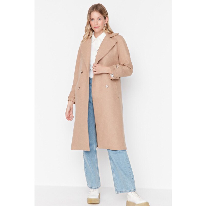 Trendyol Camel Oversized Stamped Coat