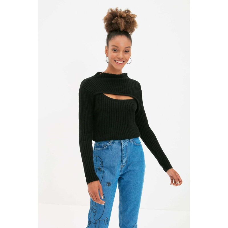 Trendyol Black Soft Textured Window/Cut Out Knitwear Sweater 107049734