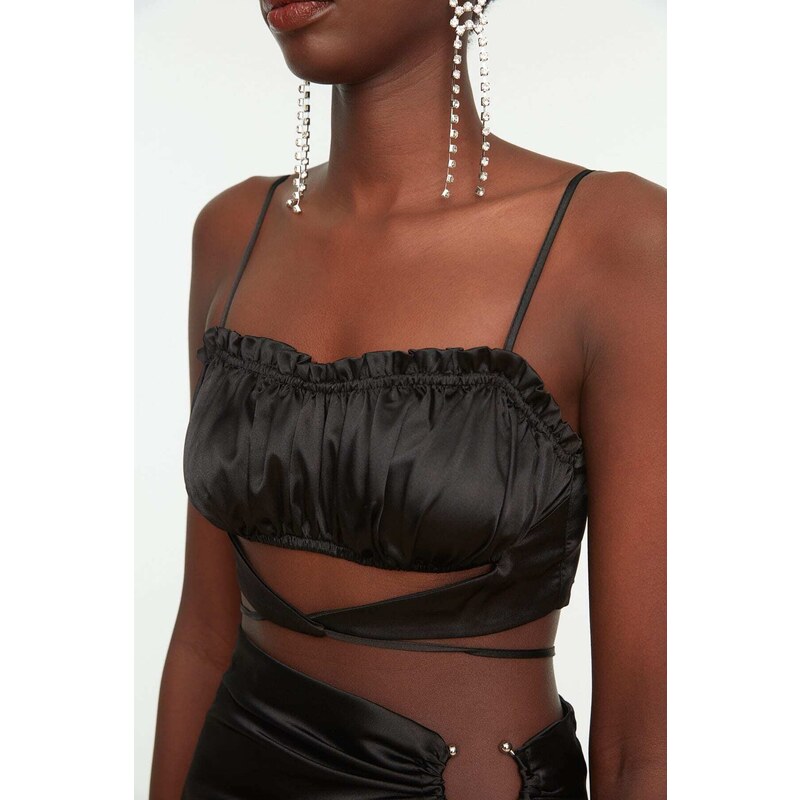 Trendyol Black Piping Detailed Satin Bustier