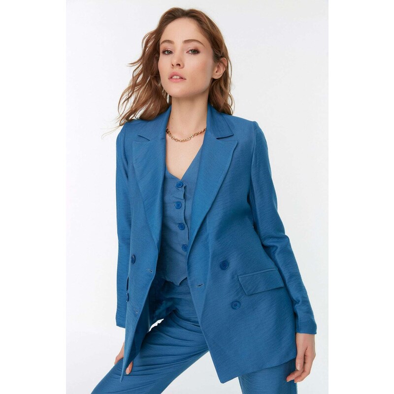 Trendyol Blue Woven Buttoned Blazer Jacket