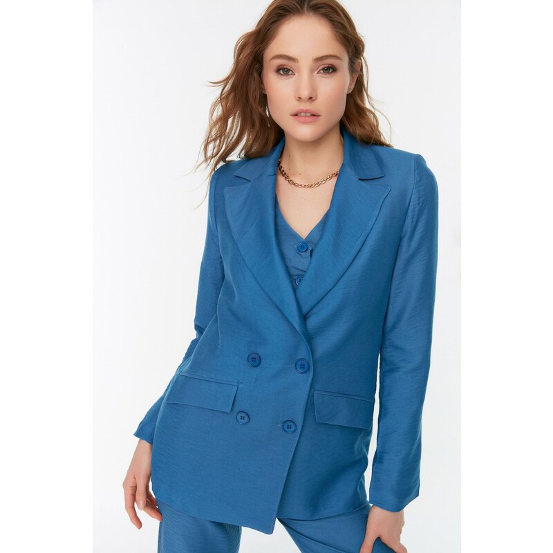 Trendyol Blue Woven Buttoned Blazer Jacket