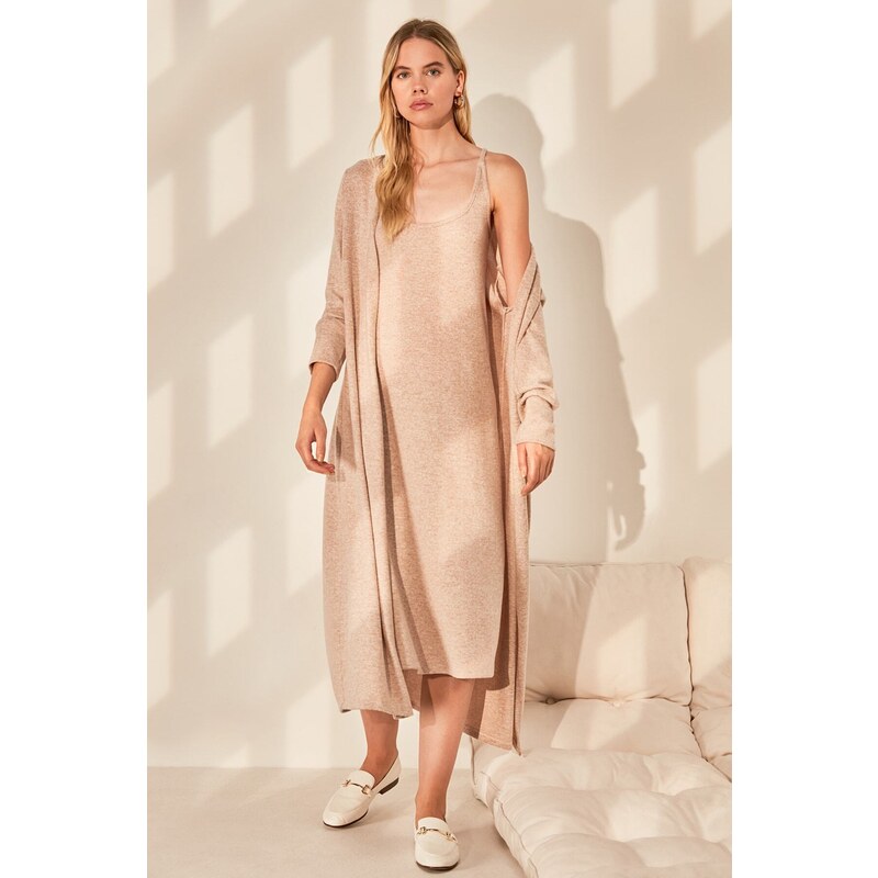 Trendyol Beige, soft, knitted 2-piece suit, knitted house dress