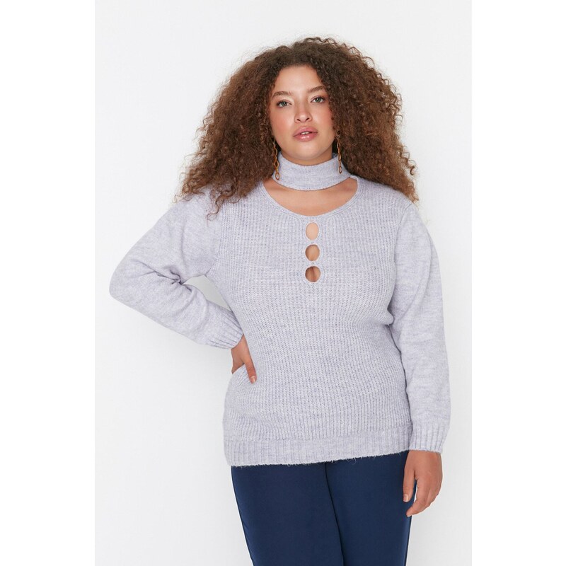 Trendyol Curve Lilac Collar Detailní pletený svetr