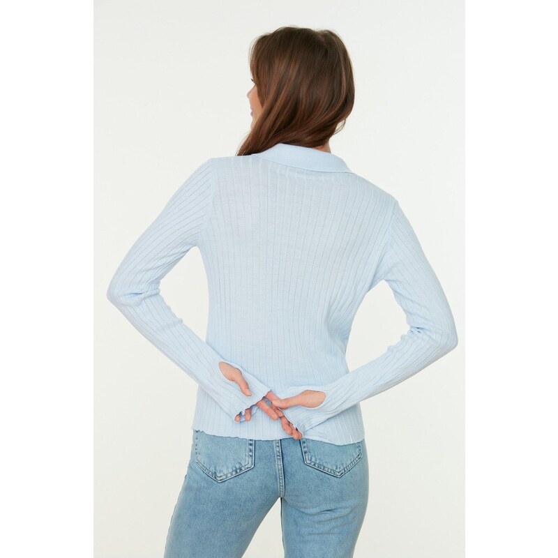 Trendyol světle modrý konec rukávu s detailním výstřihem pletený svetr