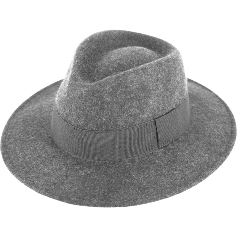 Fiebig Zimní plstěný klobouk - šedý melanž s hedvábnou stuhou
