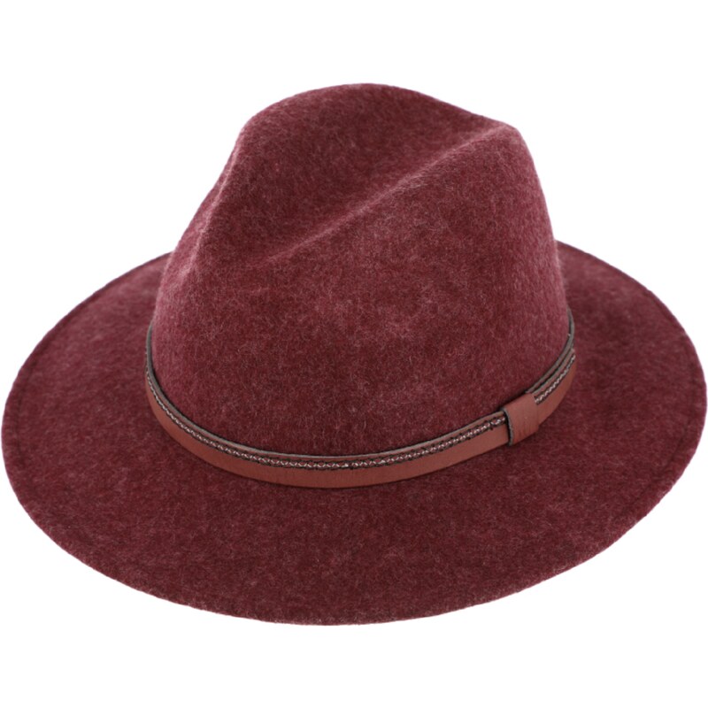 Fiebig Zimní plstěný klobouk - bordó melanž s koženým páskem