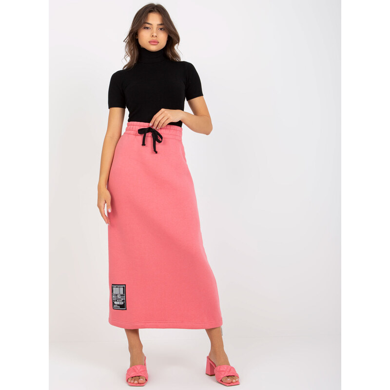 Fashionhunters Coral midi mikinová sukně s kravatou