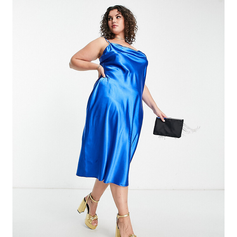 Urban threads curve urban threads plus cowl neck satin midi dress in