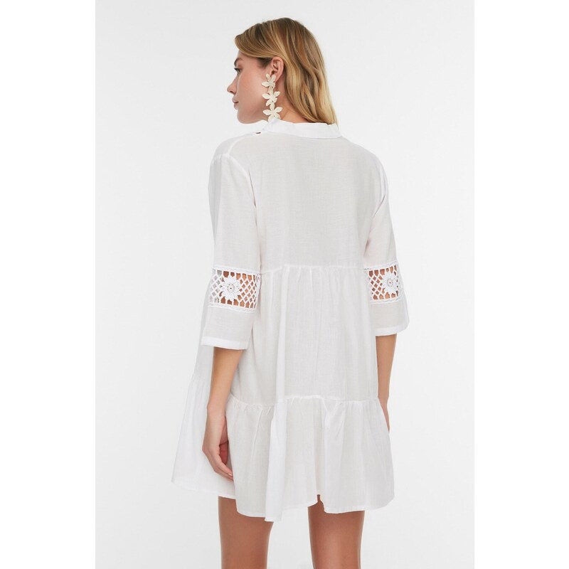 Trendyol Beige Mini Woven Lace Detailed 100% Cotton Beach Dress