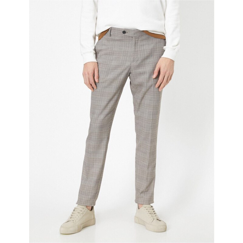 Koton Men's Brown Checkered Trousers