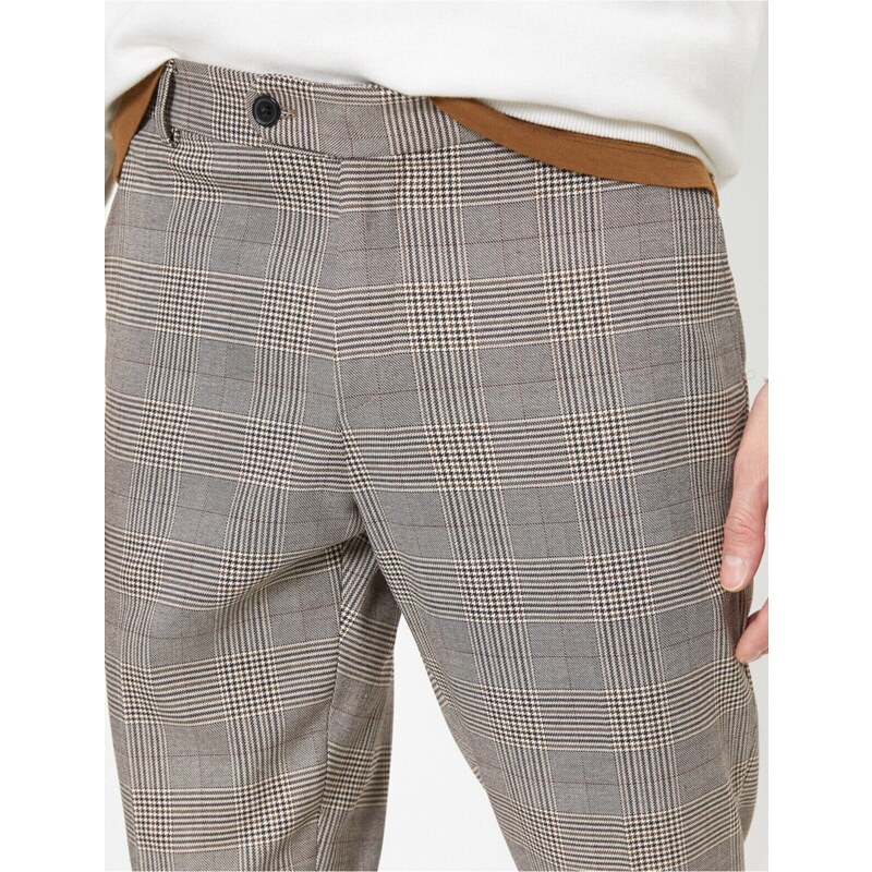 Koton Men's Brown Checkered Trousers