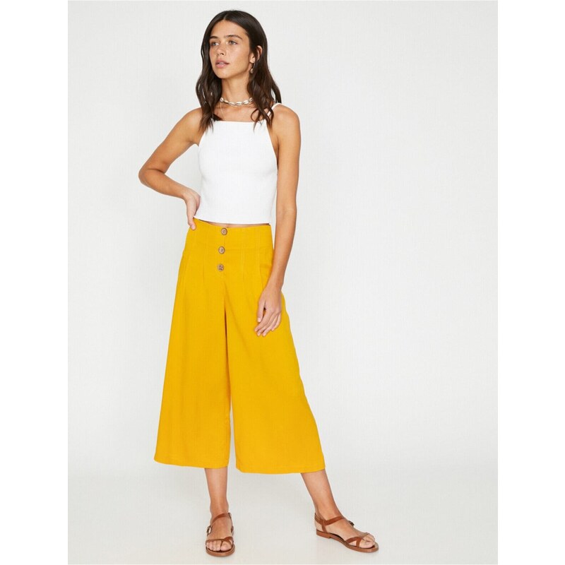 Koton Women's Yellow Normal Waist Short Leg Pants