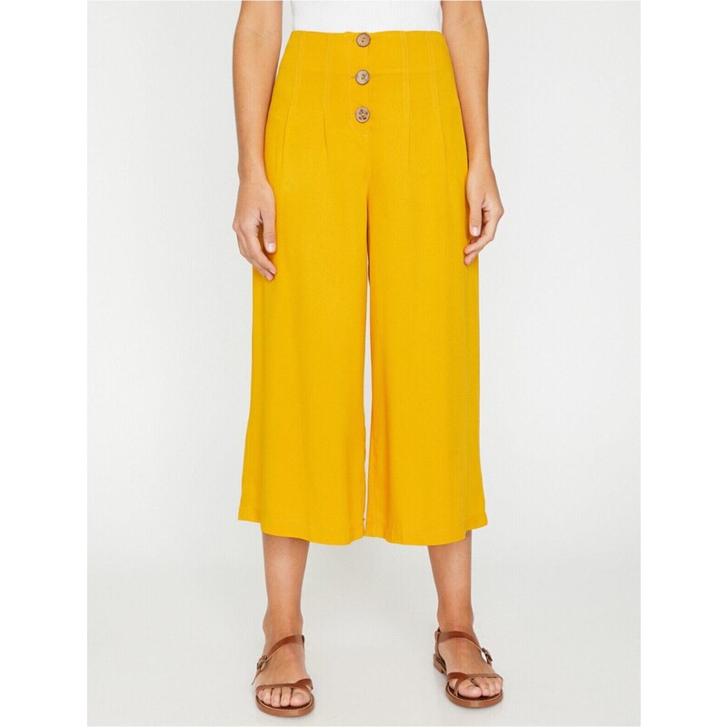 Koton Women's Yellow Normal Waist Short Leg Pants