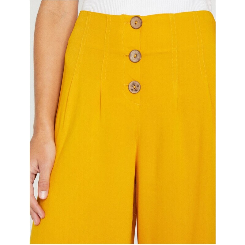 Koton Women's Yellow Normal Waist Short Leg Pants