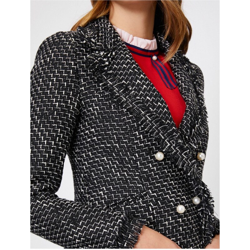 Koton Women's Black Pearl Detailed Jacket