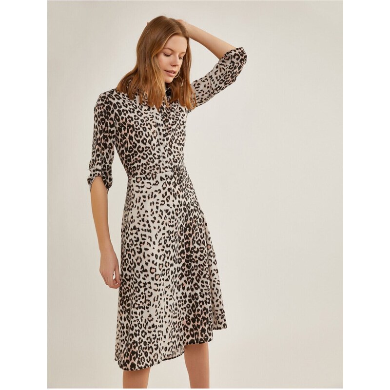 Koton Women's Brown Leopard Patterned Dress