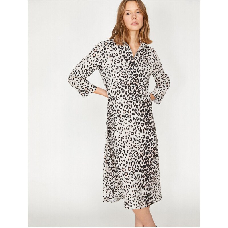 Koton Women's Brown Leopard Patterned Dress