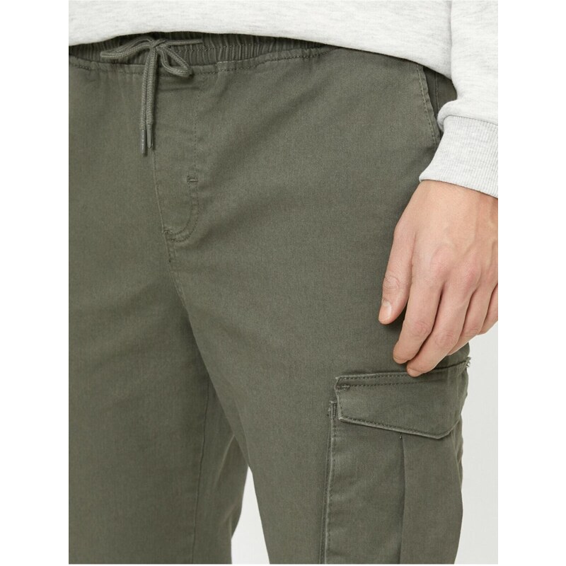 Koton Men's Green Tie Waist Elastic Fit Cargo Pants