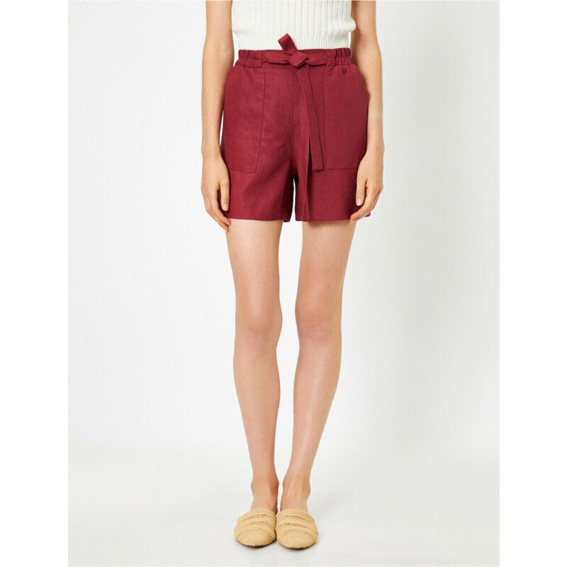 Koton Women's Burgundy Laced Linen Shorts