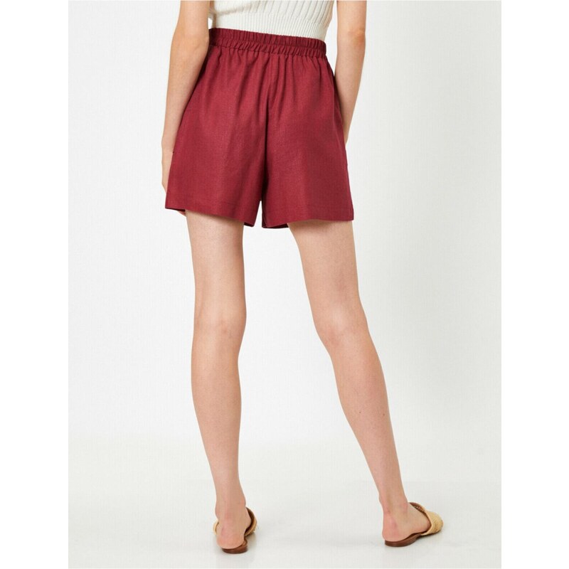 Koton Women's Burgundy Laced Linen Shorts