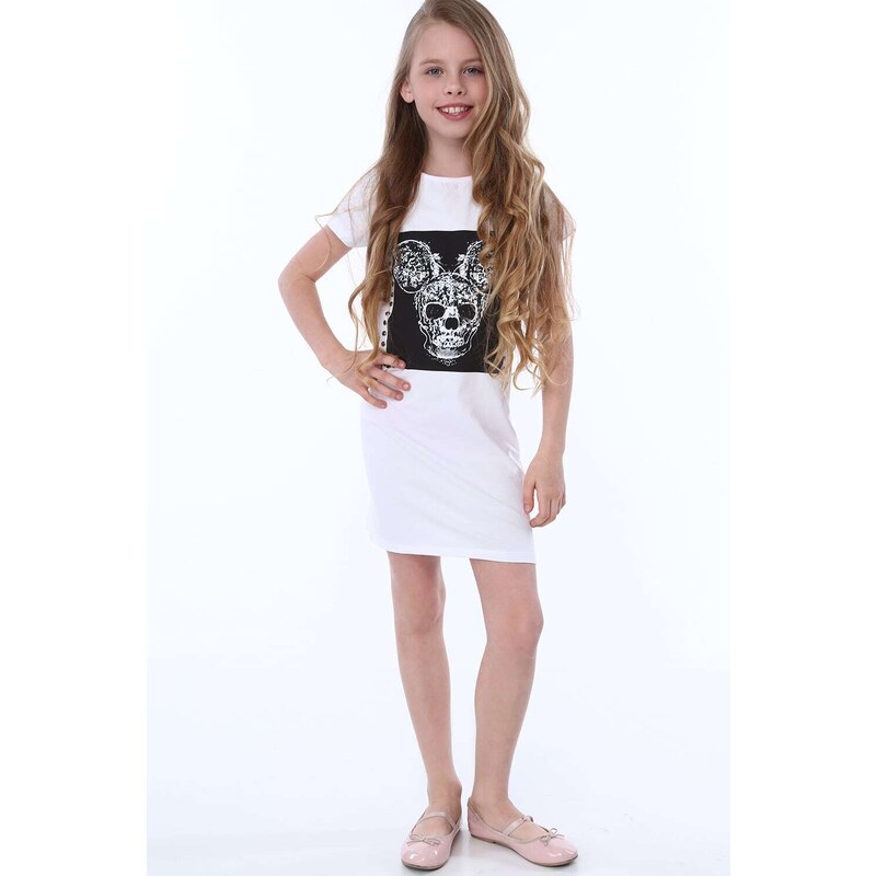 FASARDI Bílé dívčí šaty s aplikací