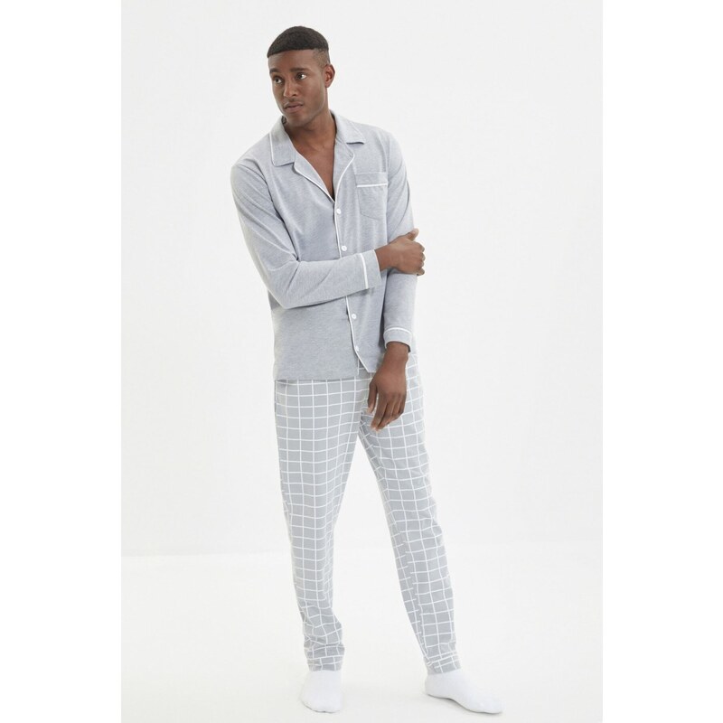 Trendyol Gray Regular Fit Piping Detailed Knitted Pajamas Set