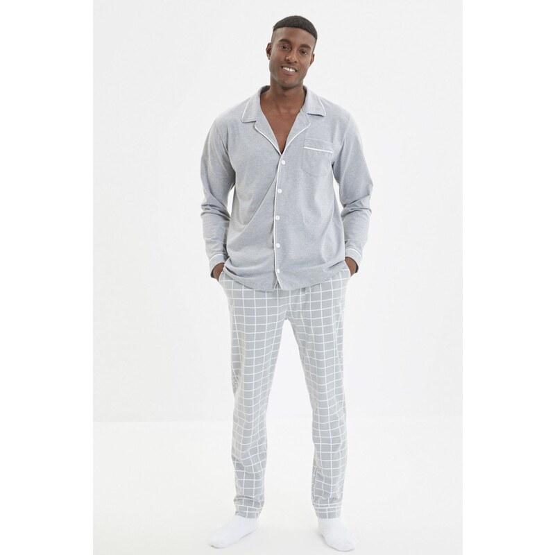 Trendyol Gray Regular Fit Piping Detailed Knitted Pajamas Set