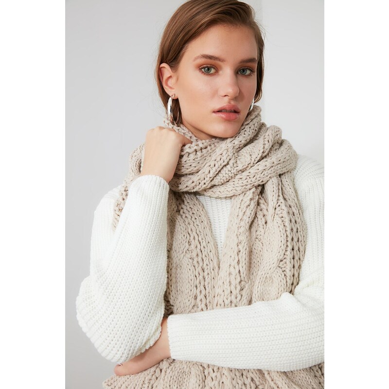 Trendyol Beige Knitted Detailed Knitwear Scarf