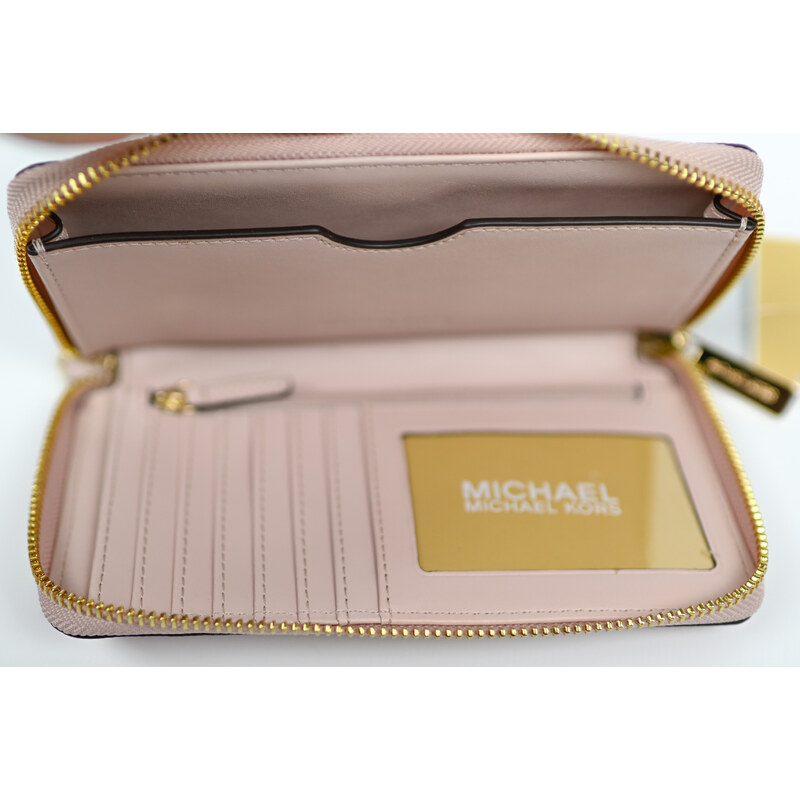 Velká dámská peněženka Michael Kors - Jet Set Travel LG Flat MF Phin Case - růžová powder blush